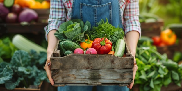 Agriculteur tenant des légumes variés dans ses mains IA générative
