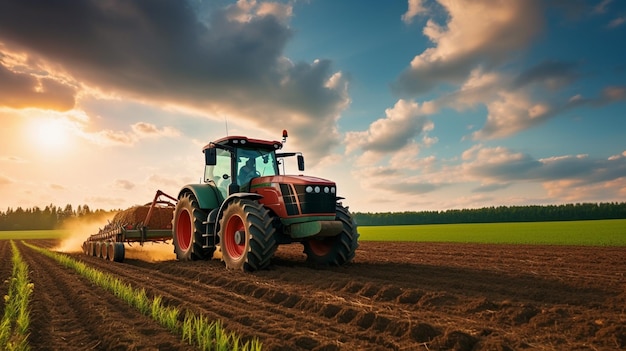 agriculteur avec tracteur sur le terrain