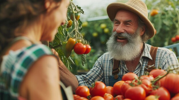 agriculteur travaillant dans une ferme biologique agriculteur dans le champ agriculteur avec des tomates