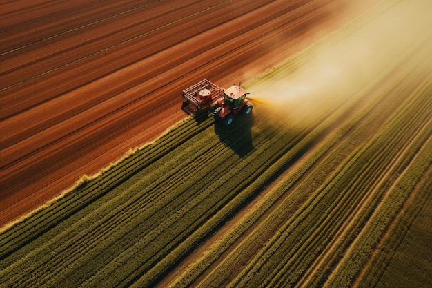 un agriculteur travaille dans un champ avec un tracteur.