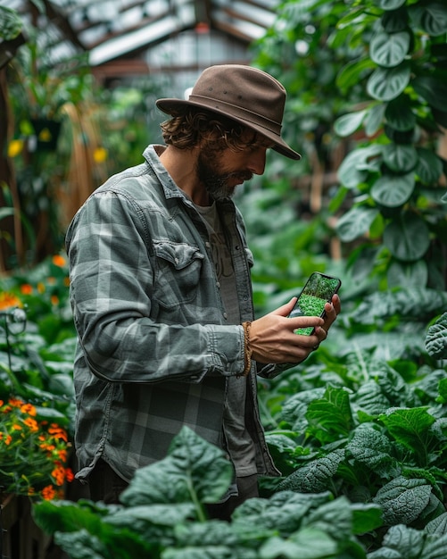 L'agriculteur utilise une application pour smartphone à distance