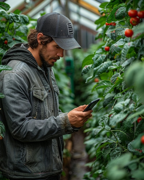 L'agriculteur utilise une application pour smartphone à distance