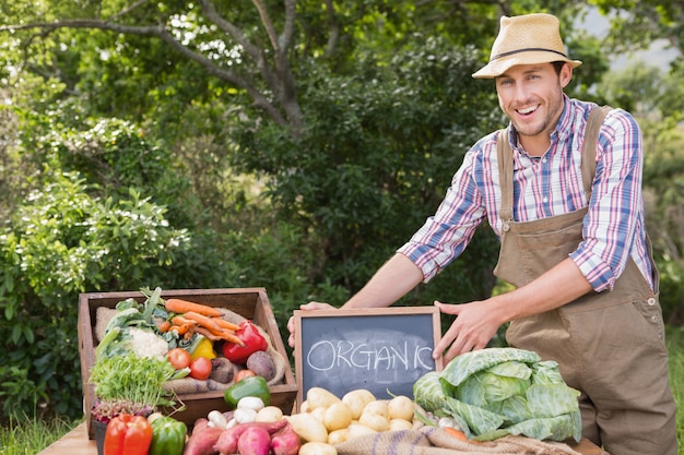 Agriculteur vendant des légumes biologiques au marché