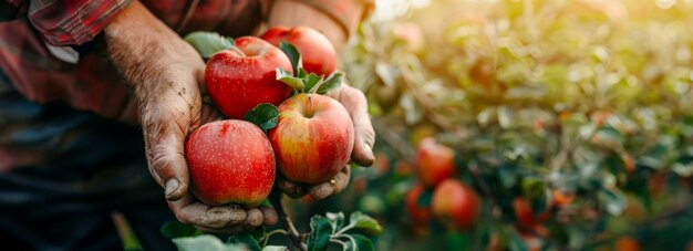 Des agriculteurs habiles cueillent à la main des pommes dans un verger ensoleillé