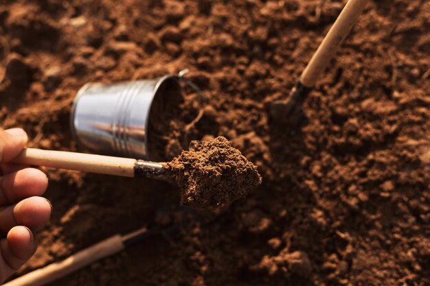 Les agriculteurs utilisent des pelles pour labourer le sol dans l'agriculture sol meuble