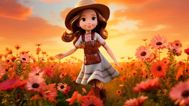 Une agricultrice américaine marche sur un champ de fleurs