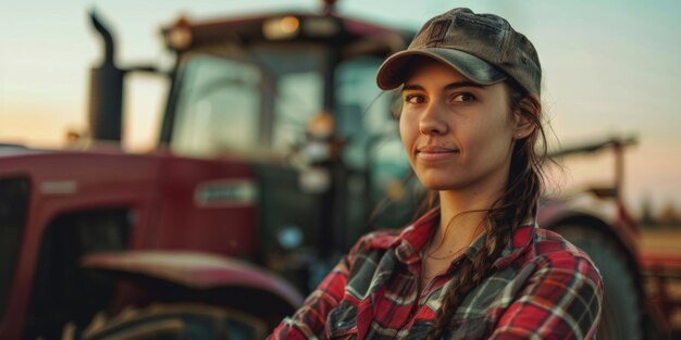 agricultrice sur le fond d'un tracteur IA générative