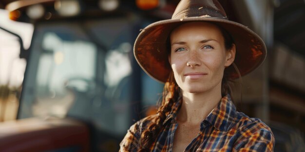 agricultrice sur le fond d'un tracteur IA générative