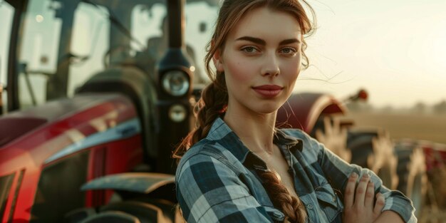 agricultrice sur le fond d'un tracteur IA générative