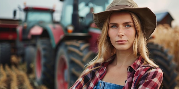 agricultrice sur le fond d'un tracteur IA générative