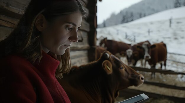 Une agricultrice gère les processus avec une tablette informatique.