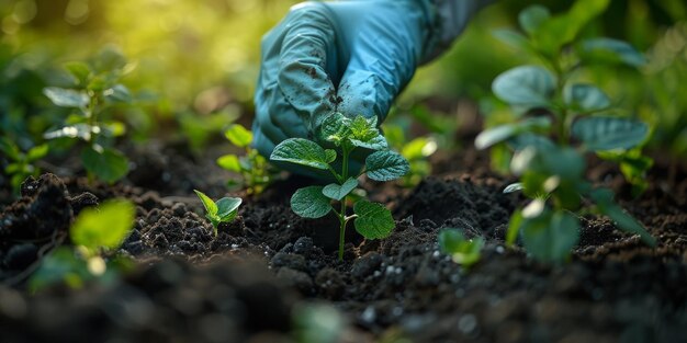 L'agriculture agricole travaille dur le jeune blé dans le champ le concept d'agriculture naturelle l'agriculture