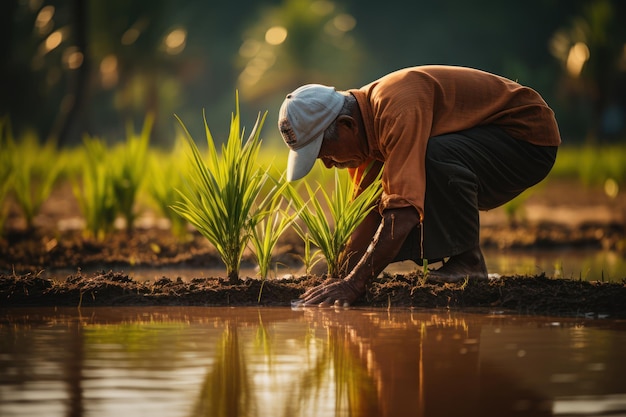 Agriculture d'Asie Des agriculteurs thaïlandais locaux plantent des champs de riz IA générative