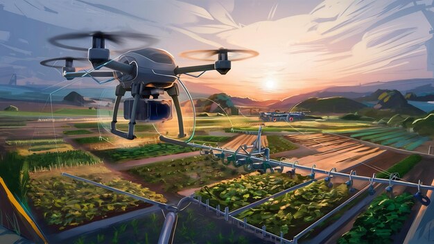 Photo agriculture scanning de drone zone de travail et cartographie de la ferme illustrations 3d rendu