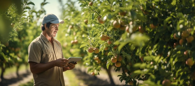 un agronomiste avec une tablette surveille la croissance des oranges IA générative