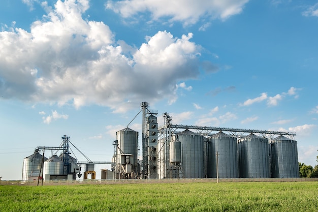 Agroprocessing plant pour le traitement et les silos pour le nettoyage à sec et le stockage des produits agricoles farine céréales et grains avec de beaux nuages