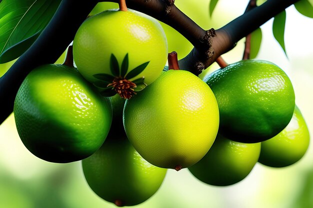 Agrumes vert citron vert bio accroché à l'arbre