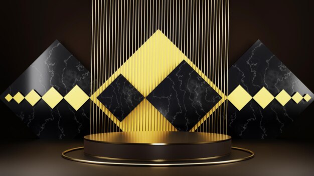 AH luxe cylindre d'or podium minimal produit affichage piédestal fond rendu 3d