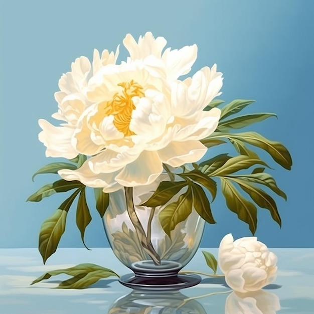 AI Fleur de pivoine blanche générative avec des feuilles dans un vase décoré de style moderne très détaillé