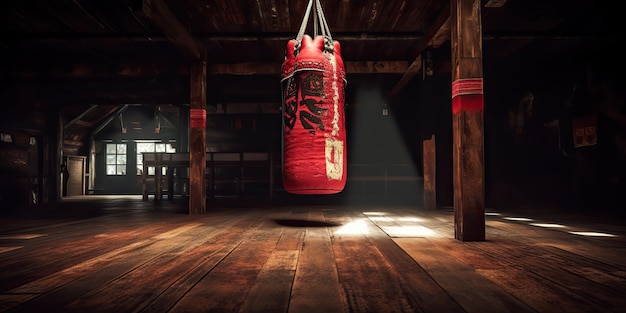 AI Generated AI Generative Ancienne salle de gym vintage avec vieux sac de boxe vintage