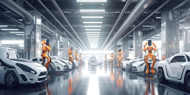 AI Generated AI Generative Automotive production de voitures d'usine par des robots technologie future