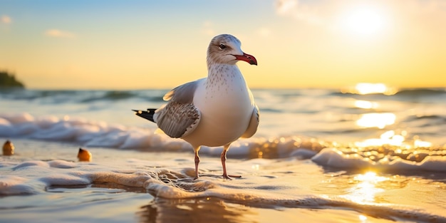 AI Generated AI Generative Beautifil mer nautique coucher de soleil plage île avec oiseau mouette