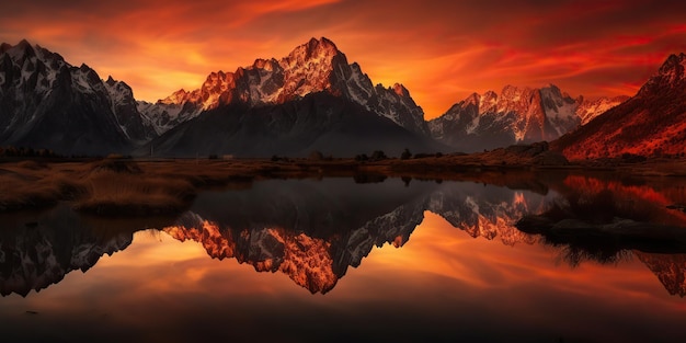 AI Generated AI Generative Belle photo d'illustration ou coucher de soleil sur un lac de montagne Aventure ambiance calme