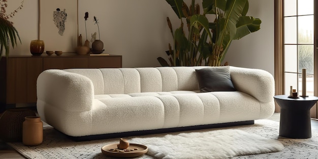 AI Generated AI Generative Canapé confortable blanc Accueil architecture d'intérieur style de design d'intérieur