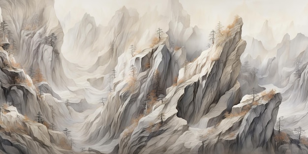 AI Generated AI Generative Une crête de montagne avec beaucoup de roches grises dans le style illusionniste