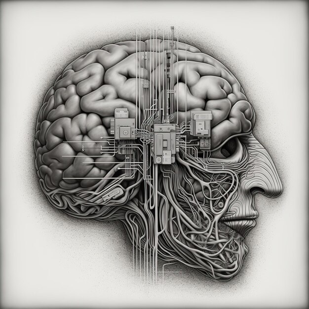 AI Generated AI Generative Engraving illustration rétro vintage de l'esprit du cerveau ai