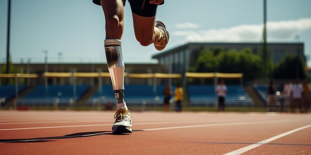 AI Generated AI Generative Handicapé avec une jambe prothétique courant une course de marathon N'abandonnez jamais