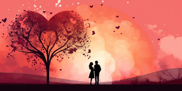 AI Generated AI Generative Lovely couple d'amoureux romantique avec forme de coeur