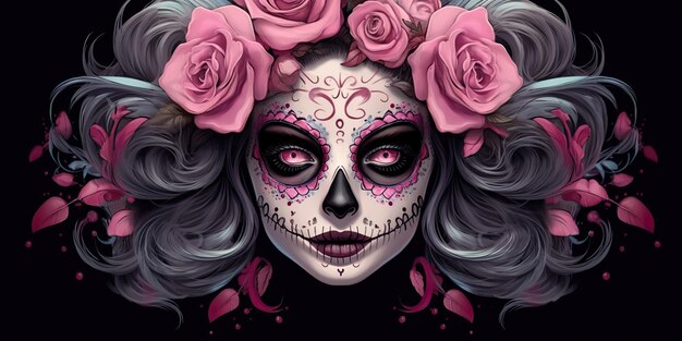 AI Generated AI Generative Muertos jour latin mexicain du maquillage de femme de carnaval de vacances mortes