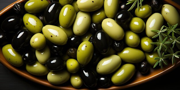 AI Generated AI Generative Olives noires et vertes mélange de légumes biologiques sains décoration