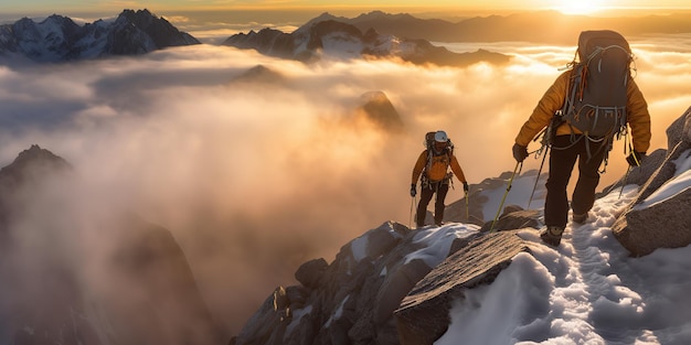 Photo ai generated ai generative photo illustration de l'aventure explorer la vie d'alpinisme en montagne