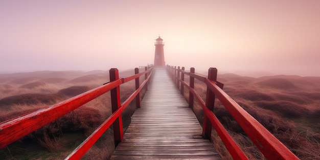 AI Generated AI Generative Photo illustration d'un phare rouge dans un champ Ambiance d'aventure Art graphique