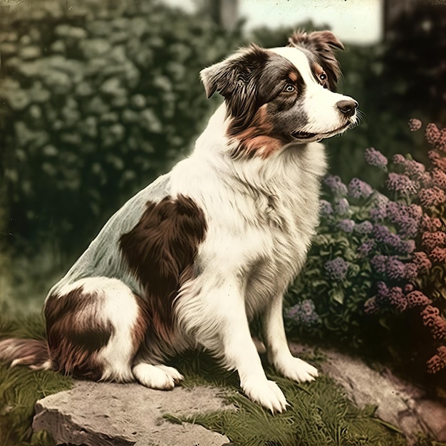 AI Generated AI Generative Photo réaliste vieille photo rétro vintage illustration de chien mignon animal de compagnie