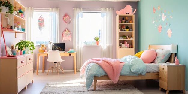 AI Generated AI Generative Teenager barbie femelle rose style décor design architecture chambre