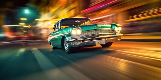 AI Generated AI Generative Vintage retro old classic antique car motion move on road