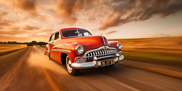 AI Generated AI Generative Vintage retro old classic antique car motion move on road