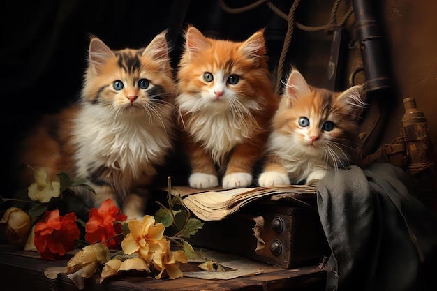 _ai_generated fantasy kittens maine coon kittens illustration de la famille des chats