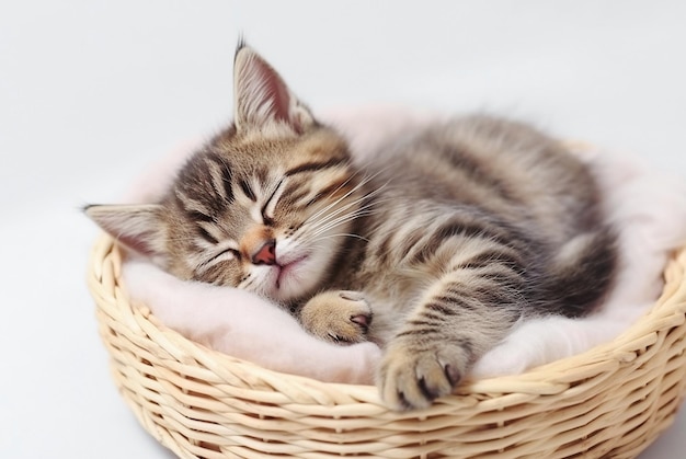 AI génératif Chaton tabby mignon dormant dans un panier