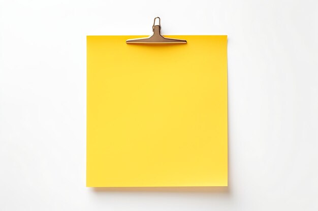 Photo ai génératif papier de note jaune épinglé sur fond blanc