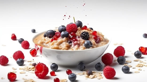 AI Generative AI Généré Photo de farine d'avoine pour le petit-déjeuner avec des aliments végétariens sains berried