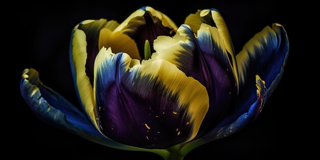 Photo ai générative ai générée esthétique bleue et jaune belle fleur de tulipe dans la couleur de l'ukraine vibe d'amour romantique art graphique illustration