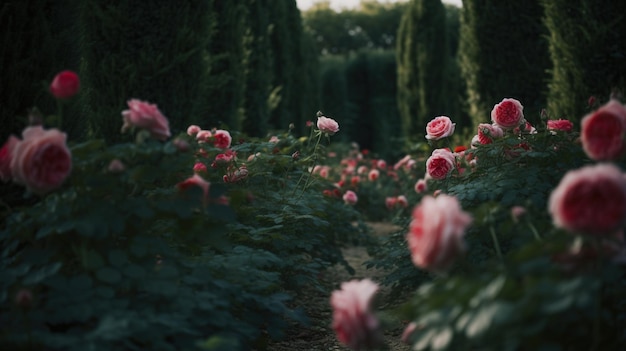 AI générative Beau jardin privé d'été avec de nombreuses fleurs et plantes paysage naturel