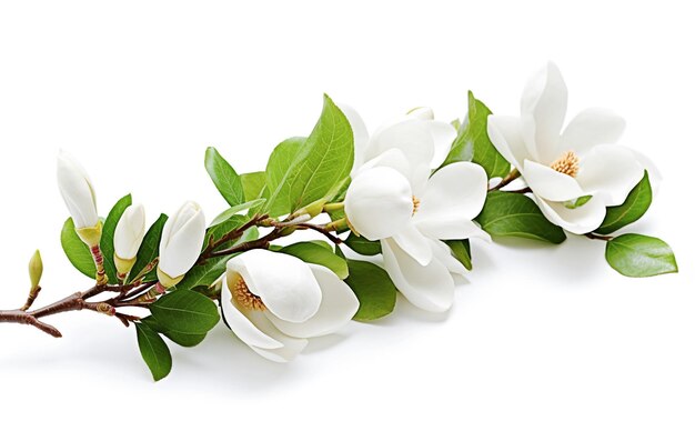 AI générative Belles fleurs de magnolia sur fond blanc