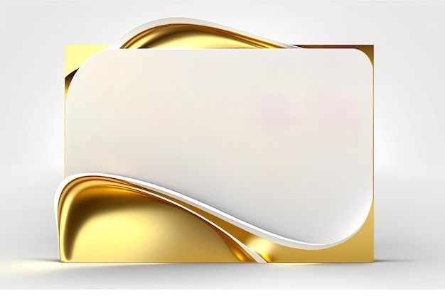 AI générative une carte blanche pour la maquette rectangulaire horizontale avec des formes de coins arrondis vue de face superbe réflexion lumineuse de studio de lumière de centaines de lignes fines de réflexion d'or fond blanc