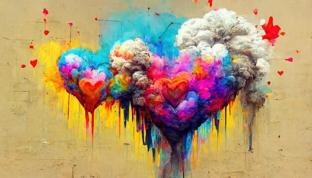 AI générative Coeur coloré comme symbole d'amour graffiti sur le mur art de la rue Peinture fondue