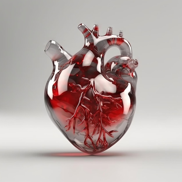 AI générative de coeur de verre rouge réaliste humain